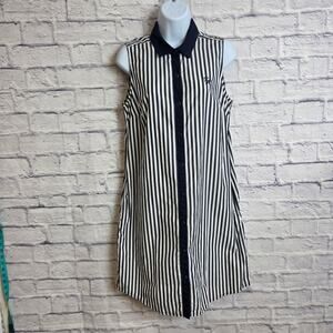 Tommy Hilfiger Medium Navy Blue Stripe Sleeveless Logo Shirt Dress w/Pockets